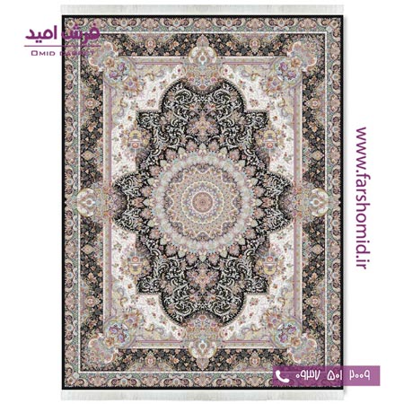 فرش ماشینی 1200 شانه 8 رنگ هما مشکی قالی کشمیر