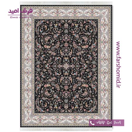 فرش ماشینی 1200 شانه 8 رنگ افشان کاخ مشکی قالی کشمیر