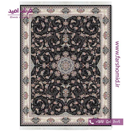 فرش ماشینی 1200 شانه 8 رنگ ماهرو مشکی قالی کشمیر