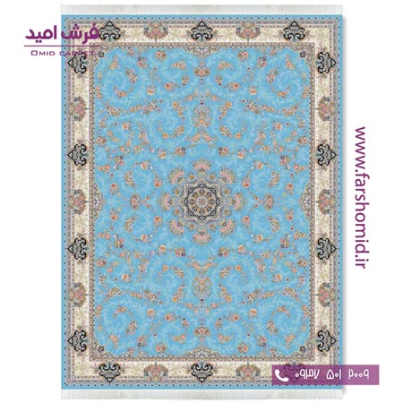 فرش ماشینی 1200 شانه 8 رنگ ماهرو آبی قالی کشمیر