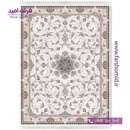 فرش ماشینی 1200 شانه 8 رنگ ماهرو کرم قالی کشمیر