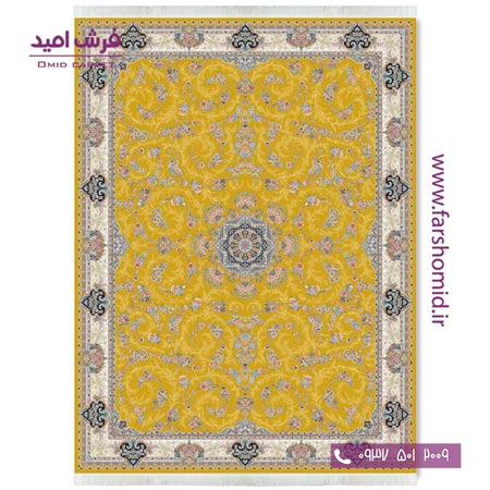 فرش ماشینی 1200 شانه 8 رنگ ماهرو زرد قالی کشمیر