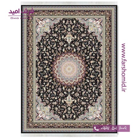 فرش ماشینی 1200 شانه 8 رنگ مهر مشکی قالی کشمیر