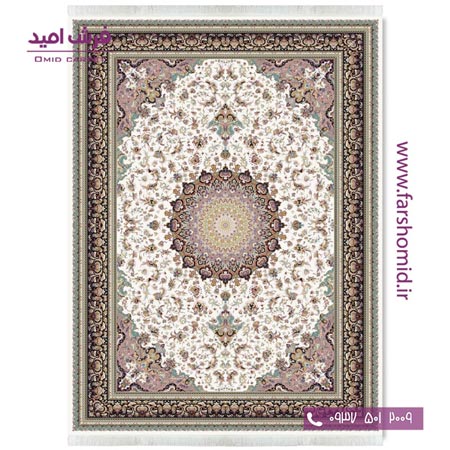 فرش ماشینی 1200 شانه 8 رنگ مهر کرم قالی کشمیر