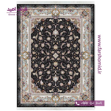 فرش ماشینی 1200 شانه 8 رنگ افشان سحر مشکی قالی کشمیر