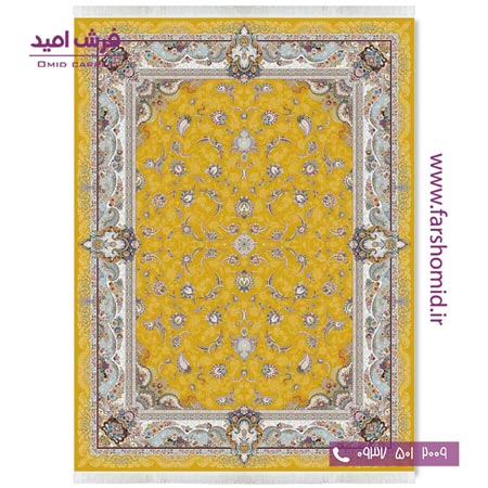 فرش ماشینی 1200 شانه 8 رنگ افشان سحر زرد قالی کشمیر