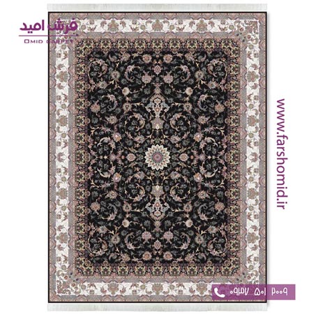 فرش ماشینی 1200 شانه 8 رنگ افشان شاه نشین مشکی قالی کشمیر