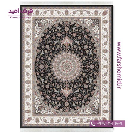 فرش ماشینی 1200 شانه 8 رنگ طوبی مشکی قالی کشمیر