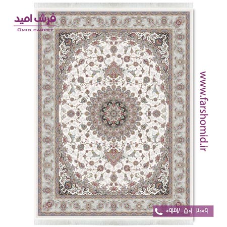 فرش ماشینی 1200 شانه 8 رنگ طوبی کرم قالی کشمیر