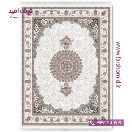 فرش ماشینی 1200 شانه 8 رنگ طوبی گره کرم قالی کشمیر