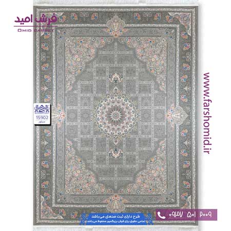 فرش ماشینی 1500 شانه 8 رنگ خشتی ترنج دار کد 15902 سیلور فرش بزرگمهر