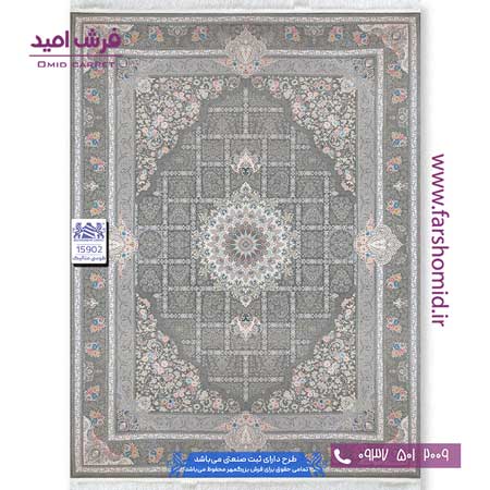 فرش ماشینی 1500 شانه 8 رنگ خشتی ترنج دار کد 15902 متالیک فرش بزرگمهر