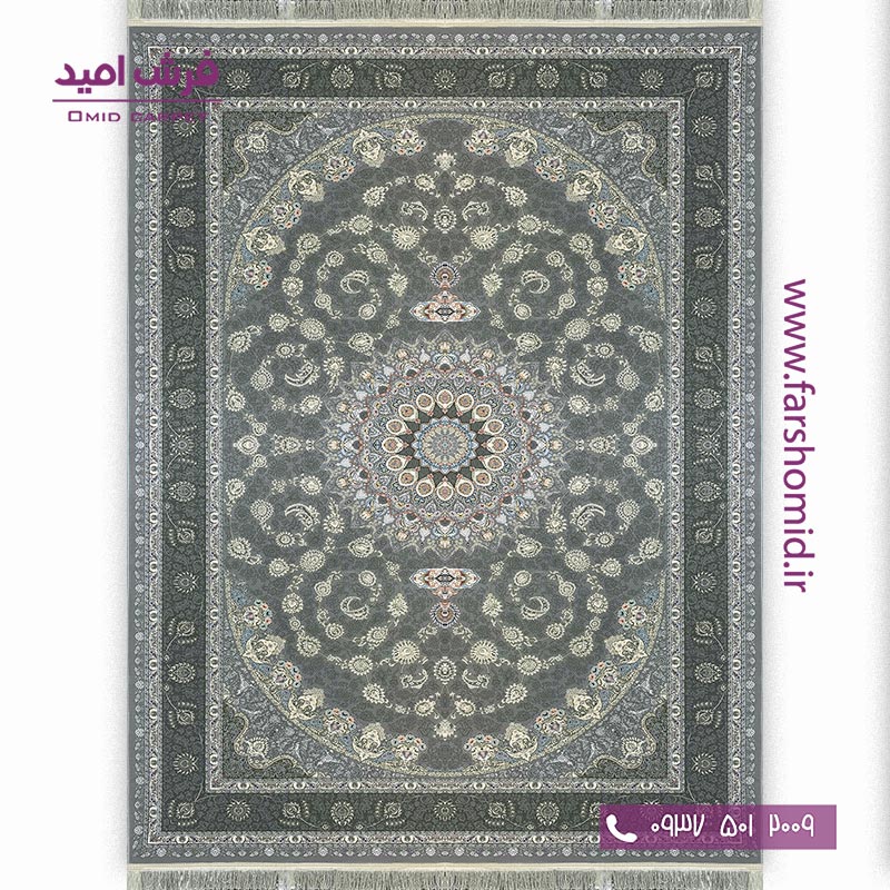 فرش ماشینی 1500 شانه 8 رنگ لچک ترنج کد 15903 سیلور فرش بزرگمهر