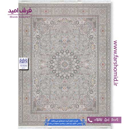 فرش ماشینی 1500 شانه 8 رنگ لچک ترنج کد 1590۶ سیلور فرش بزرگمهر