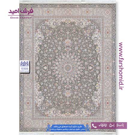 فرش ماشینی 1500 شانه 8 رنگ لچک ترنج کد 1590۶ متالیک فرش بزرگمهر