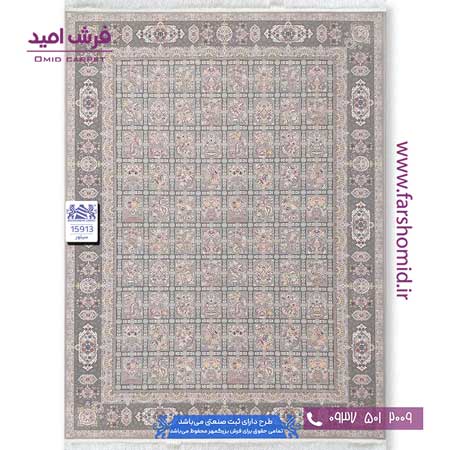 فرش ماشینی 1500 شانه 8 رنگ خشتی کد 15913 سیلور فرش بزرگمهر