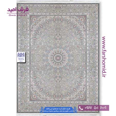 فرش ماشینی 1500 شانه 8 رنگ لچک ترنج کد 15914 سیلور فرش بزرگمهر