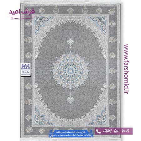 فرش ماشینی 1500 شانه 8 رنگ لچک ترنج کد 15932 متالیک فرش بزرگمهر