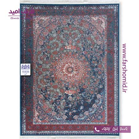 فرش ماشینی 1500 شانه 8 رنگ وینتیج کد 1593۶ آبی اطلسی فرش بزرگمهر