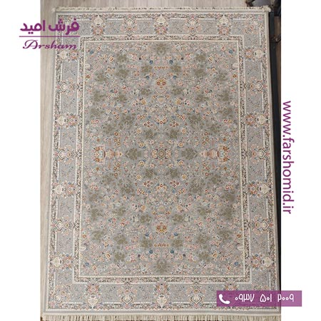 فرش ماشینی 1200 شانه 8 رنگ برجسته خشتی طرح 22101 نقره ای آرشام