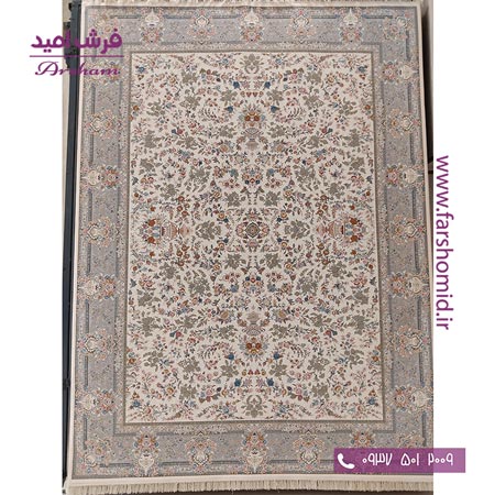 فرش ماشینی 1200 شانه 8 رنگ برجسته افشان ماهور طرح 22105 کرم آرشام