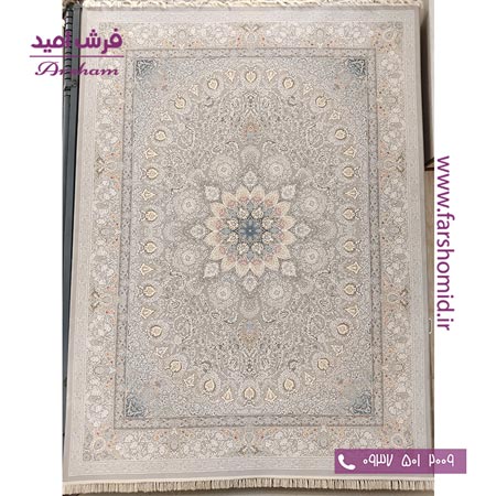 فرش ماشینی 1200 شانه 8 رنگ برجسته طرح 23301 نقره ای آرشام