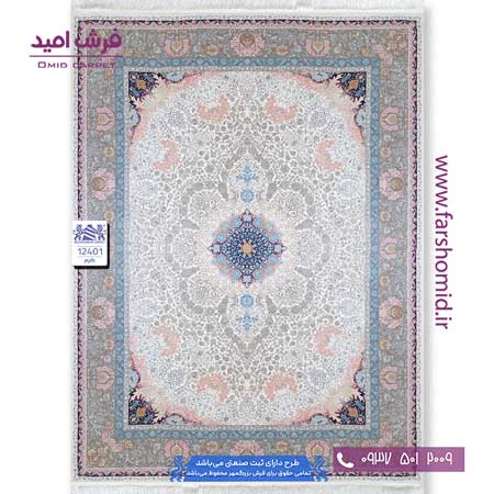 فرش ماشینی 1200 شانه 8 رنگ لچک ترنج دلسا کد 12401 کرم فرش بزرگمهر