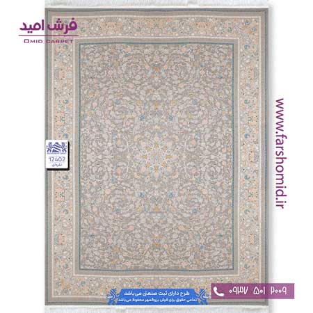 فرش ماشینی 1200 شانه 8 رنگ گل افشان دلسا کد 12402 نقره ای فرش بزرگمهر