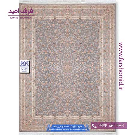 فرش ماشینی 1200 شانه 8 رنگ گل افشان دلسا کد 1240۴ نقره ای فرش بزرگمهر
