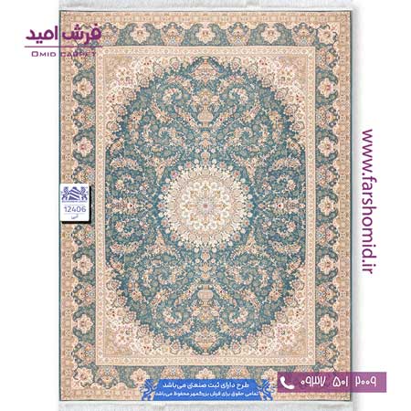 فرش ماشینی 1200 شانه 8 رنگ لچک ترنج دلسا کد 1240۶ آبی اطلسی فرش بزرگمهر
