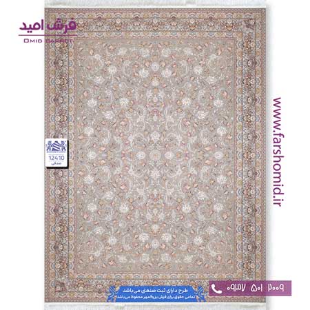فرش ماشینی 1200 شانه 8 رنگ گل افشان دلسا کد 12410 صدفی فرش بزرگمهر