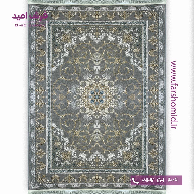 فرش ماشینی 1200 شانه 8 رنگ لچک ترنج دلسا کد 124۲۶ صدفی فرش بزرگمهر