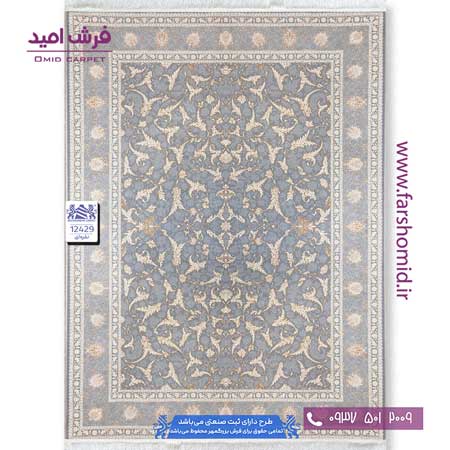 فرش ماشینی 1200 شانه 8 رنگ گل افشان دلسا کد 12429 نقره ای فرش بزرگمهر