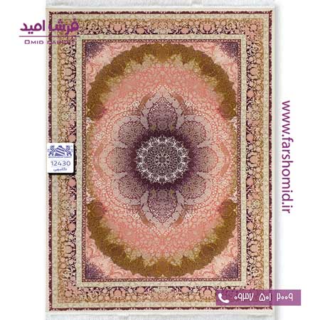 فرش ماشینی 1200 شانه 8 رنگ لچک ترنج دلسا کد 12430 گلبهی فرش بزرگمهر