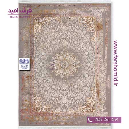 فرش ماشینی 1200 شانه 8 رنگ وینتیج دلسا کد 1243۱ نقره ای فرش بزرگمهر