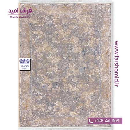 فرش ماشینی 1200 شانه 8 رنگ وینتیج دلسا کد 1243۵ نقره ای فرش بزرگمهر