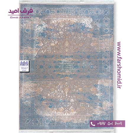 فرش ماشینی 1200 شانه 8 رنگ وینتیج دلسا کد 12447 نقره ای فرش بزرگمهر