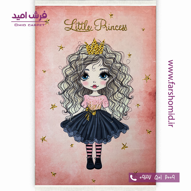 فرش ماشینی 700 شانه طرح دختر مو فرفری 101229 صورتی کودک و نوجوان کلاریس محتشم