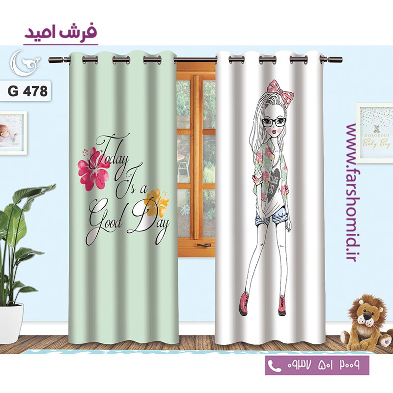 یک جفت پنل پرده پانچی دوخت شده و آماده نصب طرح دختر شیک کد 478