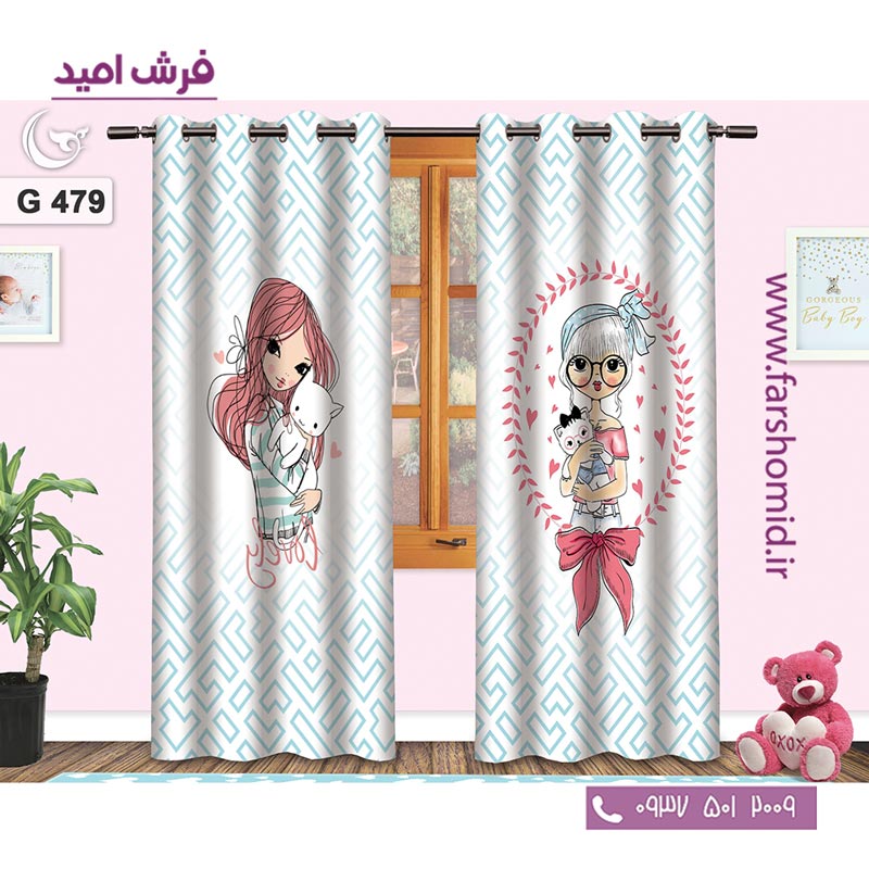 یک جفت پنل پرده پانچی دوخت شده و آماده نصب طرح دختر شیک کد 479