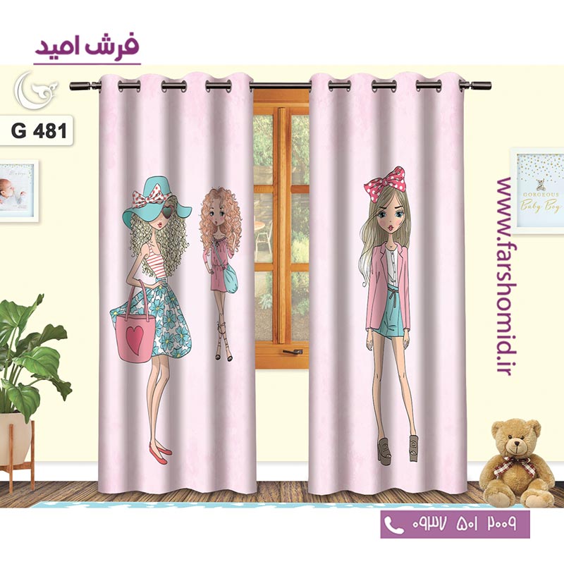 یک جفت پنل پرده پانچی دوخت شده و آماده نصب طرح دختر شیک کد 481