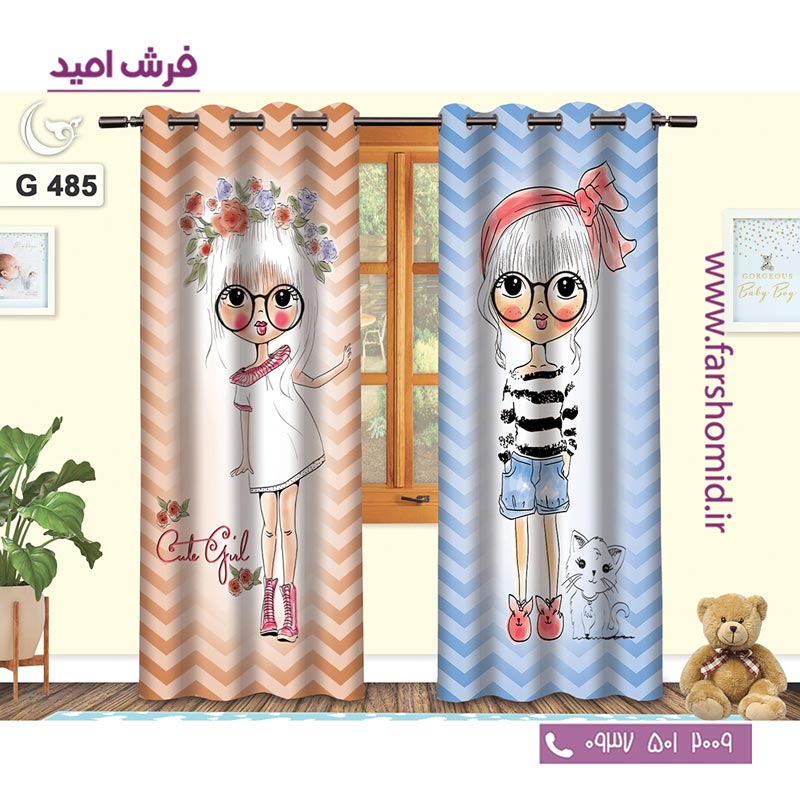 یک جفت پنل پرده پانچی دوخت شده و آماده نصب طرح دختر شیک کد 485