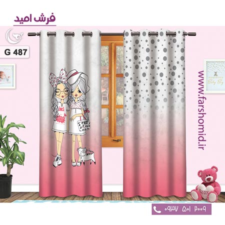 یک جفت پنل پرده پانچی دوخت شده و آماده نصب طرح دو دوست کد ۴۸۷