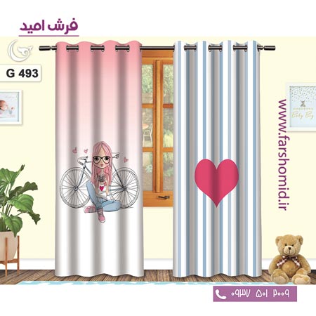 یک جفت پنل پرده پانچی دوخت شده و آماده نصب طرح دختر و قلب کد ۴۹۳