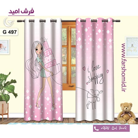 یک جفت پنل پرده پانچی دوخت شده و آماده نصب طرح دختر و خرید کد ۴۹۷