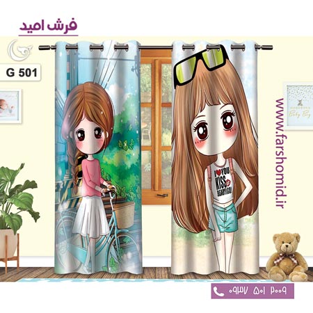 یک جفت پنل پرده پانچی دوخت شده و آماده نصب طرح بوسه کد ۵۰۱