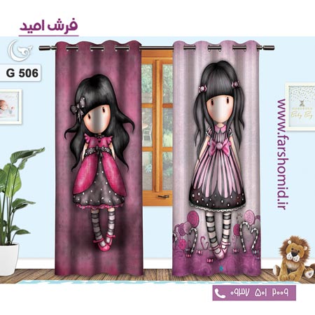 یک جفت پنل پرده پانچی دوخت شده و آماده نصب طرح دختر مو مشکی کد ۵۰۶