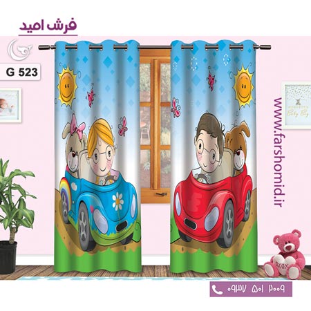 یک جفت پنل پرده پانچی دوخت شده و آماده نصب طرح ماشین سواری کد ۵۲۳