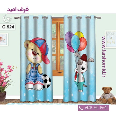 یک جفت پنل پرده پانچی دوخت شده و آماده نصب طرح خرس فوتبالیست کد ۵۲۴