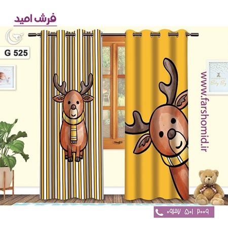 یک جفت پنل پرده پانچی دوخت شده و آماده نصب طرح گوزن کد ۵۲۵